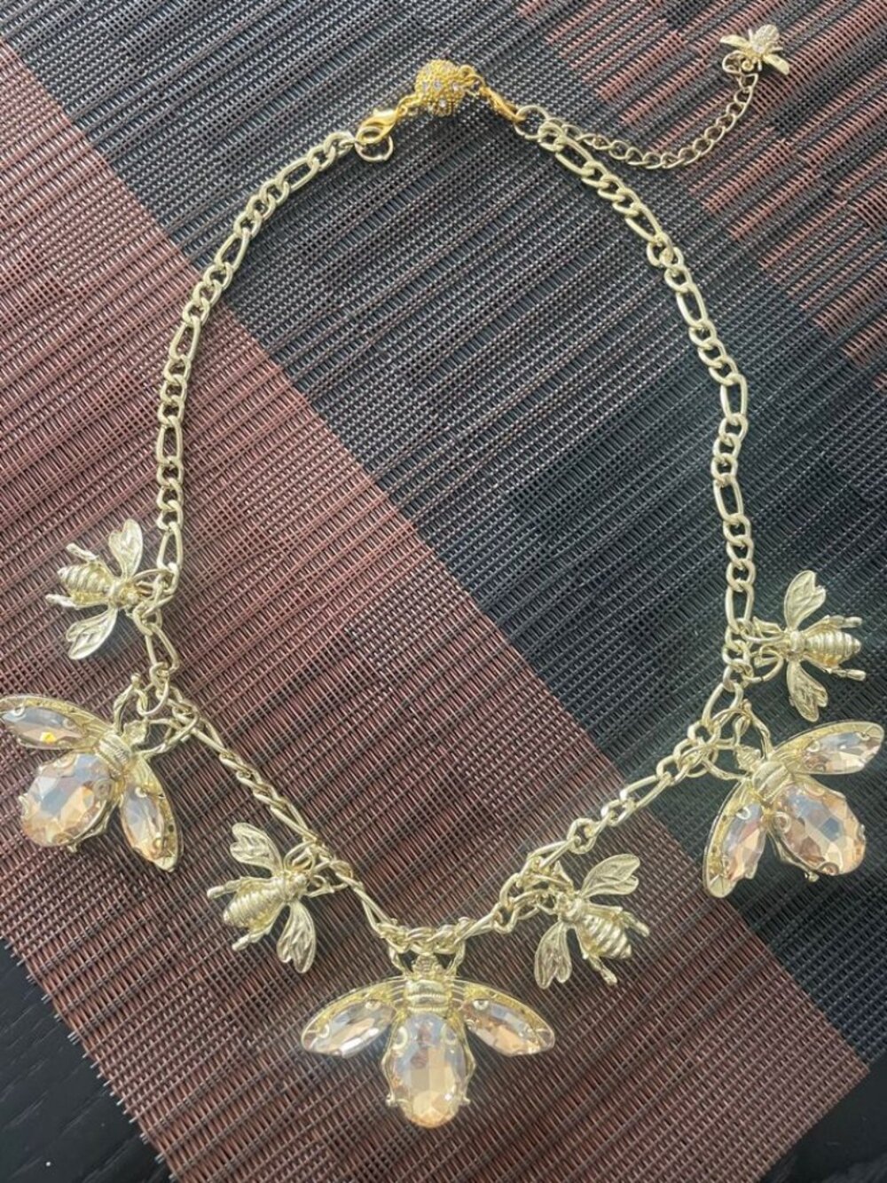 New Antique Gold Plated Gemstone Bee Necklace With Magnetic Clasp and Adjustable